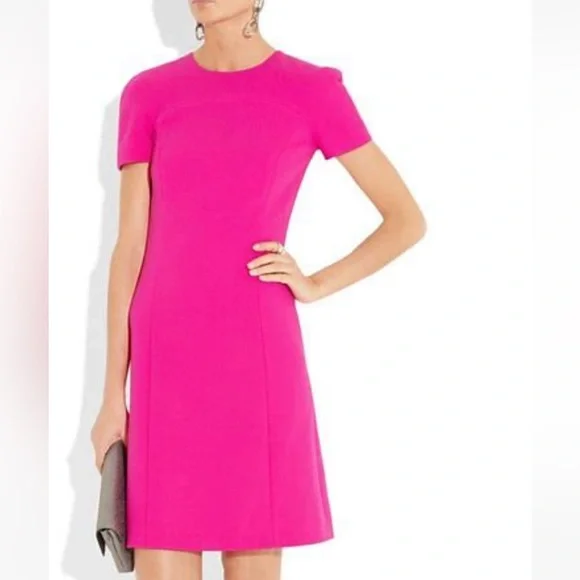 Rare MICHAEL KORS Neon Hot Pink Wool Cap Sleeve Sheath Dress Barbie Made  Italy